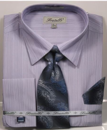 Fratello Men's French Cuff Dress Shirt Set - Tone on Tone Shirt | FRV4152P2 Blue