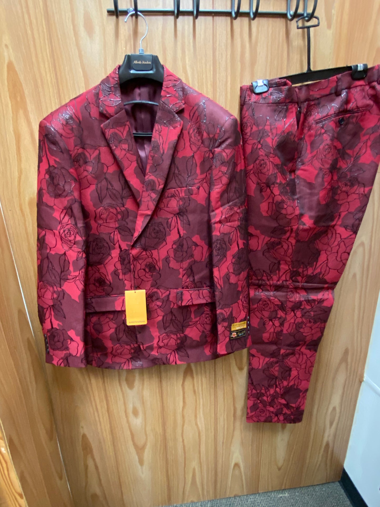 Alberto Nardoni Burgundy Floral 2-Piece Slim Fit Suit