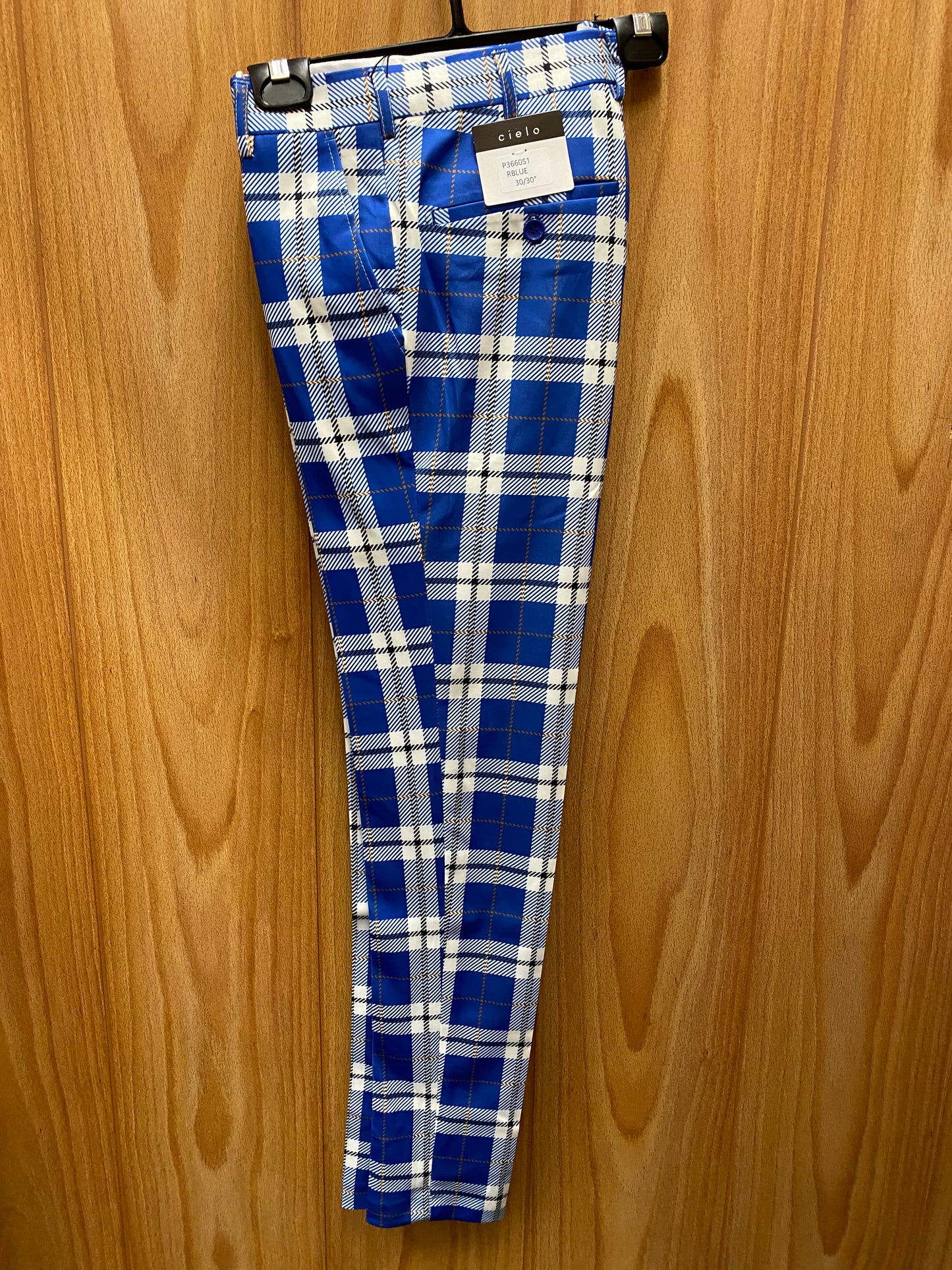 Cielo P3660S1 Royal Blue Checkered Slim Fit Dress Pants