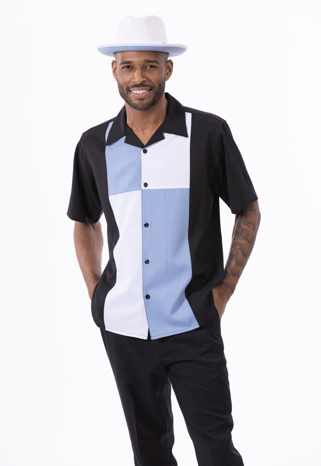 Montique 2301 Men's Walking Suit Carolina Color Block Design Short Sleeve Men's Leisure Suit