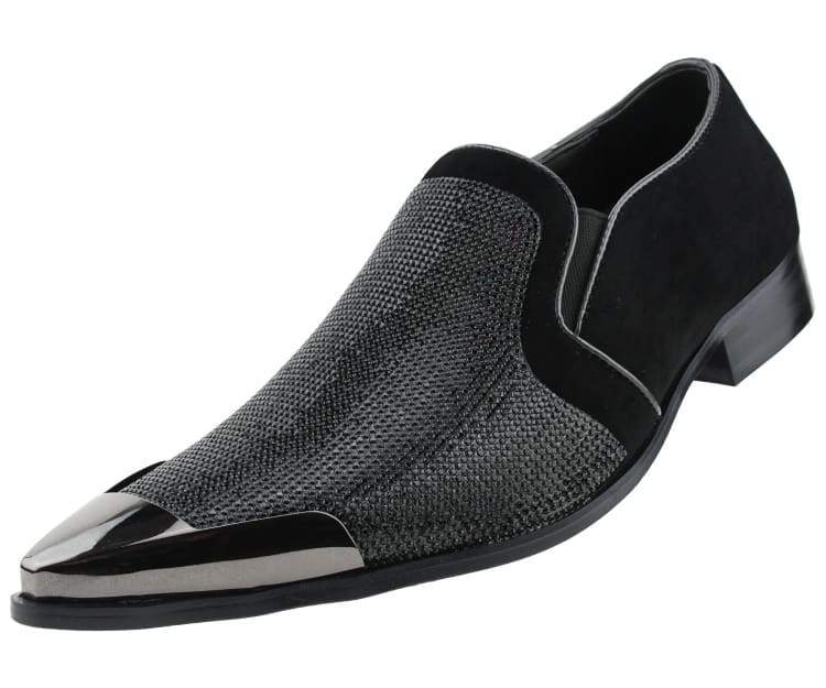 Bolano Dezzy Rhinestone Encrusted Smoking Slip-on Tuxedo Men's Dress Shoes | Dezzy Black