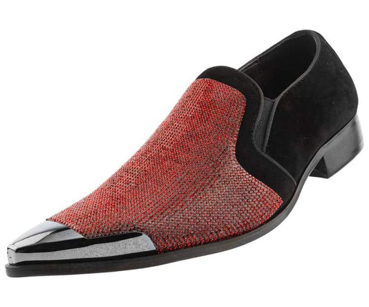 Bolano Dezzy Rhinestone Encrusted Smoking Slip-on Tuxedo Men's Dress Shoes | Dezzy Red