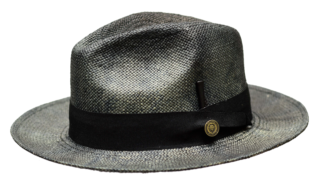 Bruno Capelo The Escobar Hand Dyed Snap-Brim Straw Fedora Hat | ES-640 Black/Natural/Grey