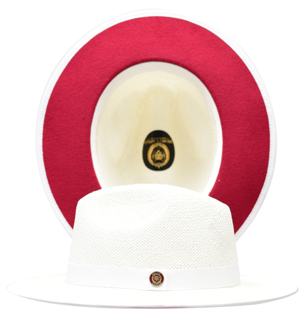 Bruno Capelo Kingdom Straw Fedora Flat Wide Brim Hat | KI-511 White with Red undertone