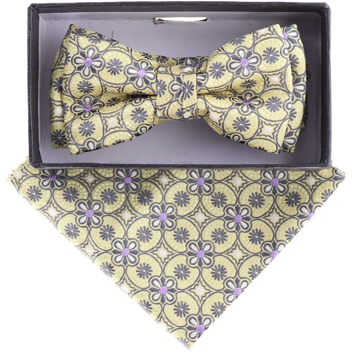 Vittorio Farina Boy's Designer Floral Print Print Bow Tie & Pocket Square