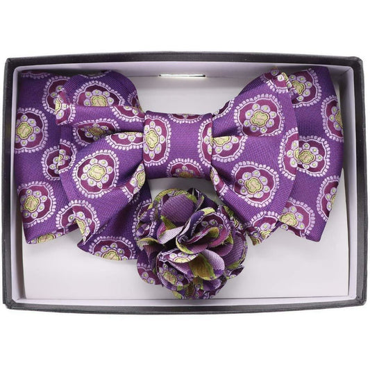 Vittorio Farina XL Bow Tie, Pocket Square & Flower Lapel Pin