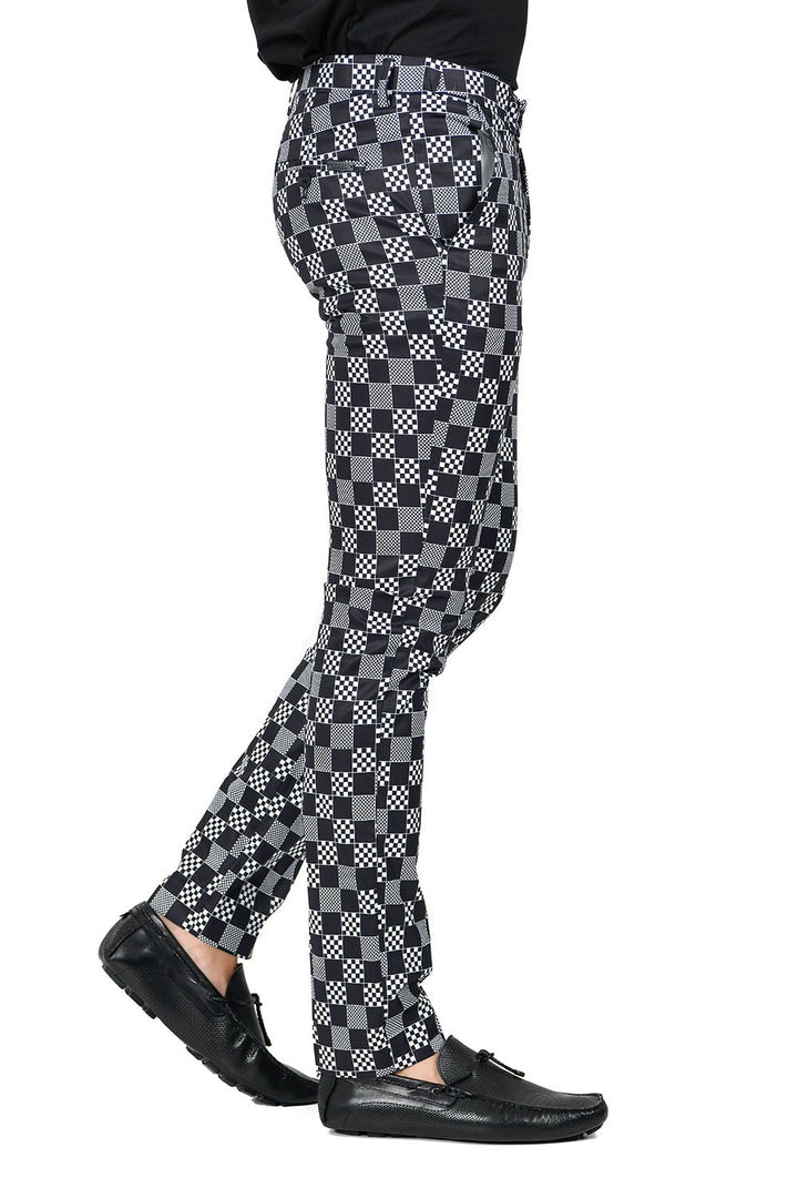 Barabas CP110 STAY IN THE SHADE Black and White Checkered Slim Fit Dress Pant