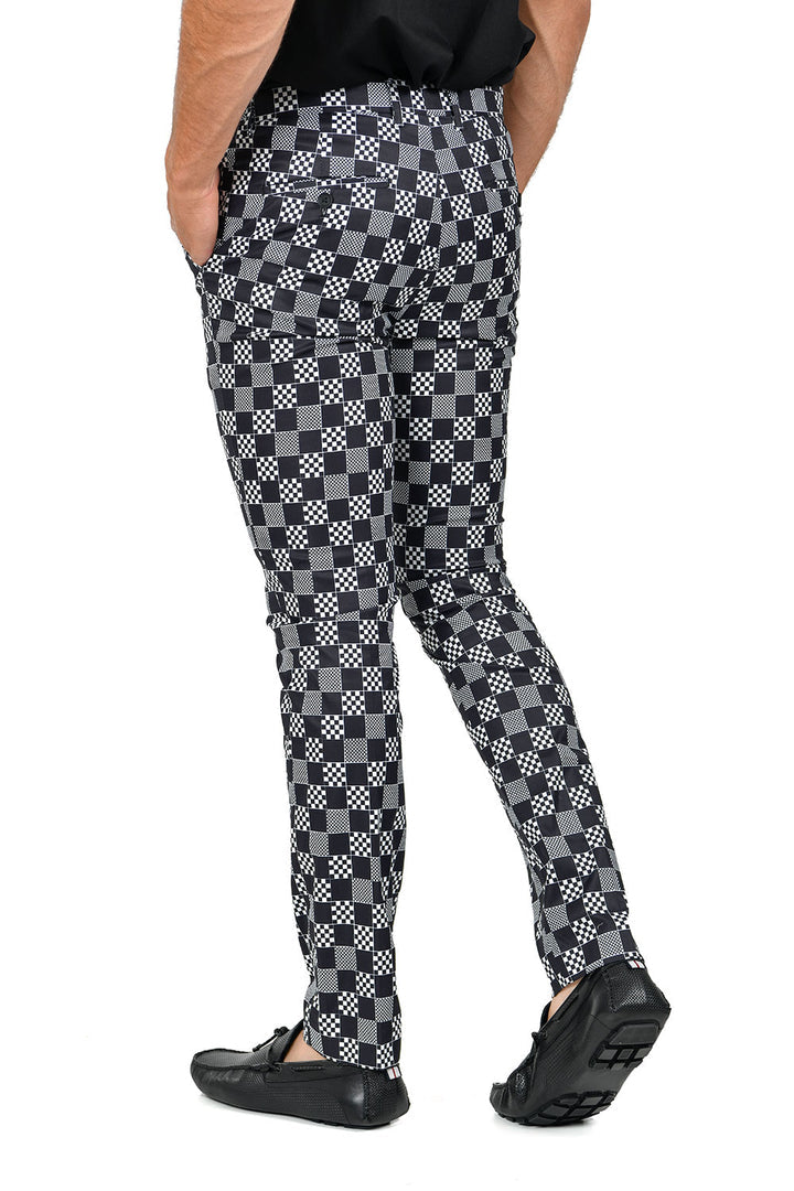 Barabas CP110 STAY IN THE SHADE Black and White Checkered Slim Fit Dress Pant