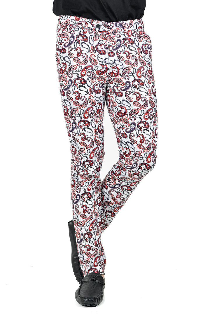 Barabas CP113 CLASSIC STORY White and Red Paisley  Slim Fit Dress Pant