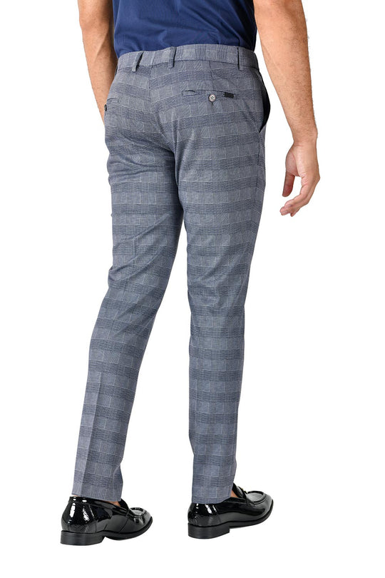 Barabas CP132 SIMPLE Grey Checkered Slim Fit Dress Pant