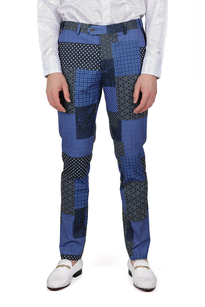 Barabas CP163 LODGE QUILT PLAID Blue Checkered Slim Fit Dress Pant