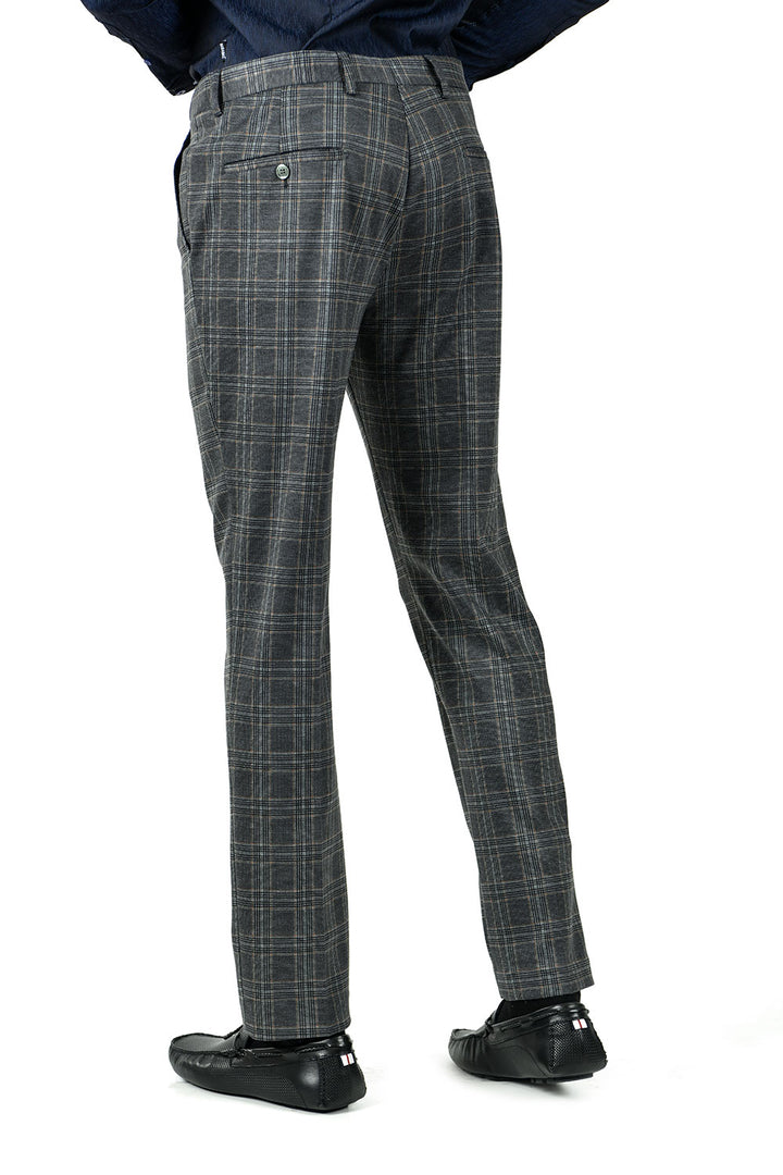 Barabas CP79 EASY Grey and Brown Checkered Slim Fit Dress Pant