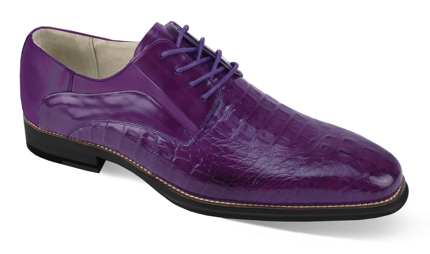 Giovanni Mason Purple Croc-print Leather Hand Made Oxford Men's Dress Shoes