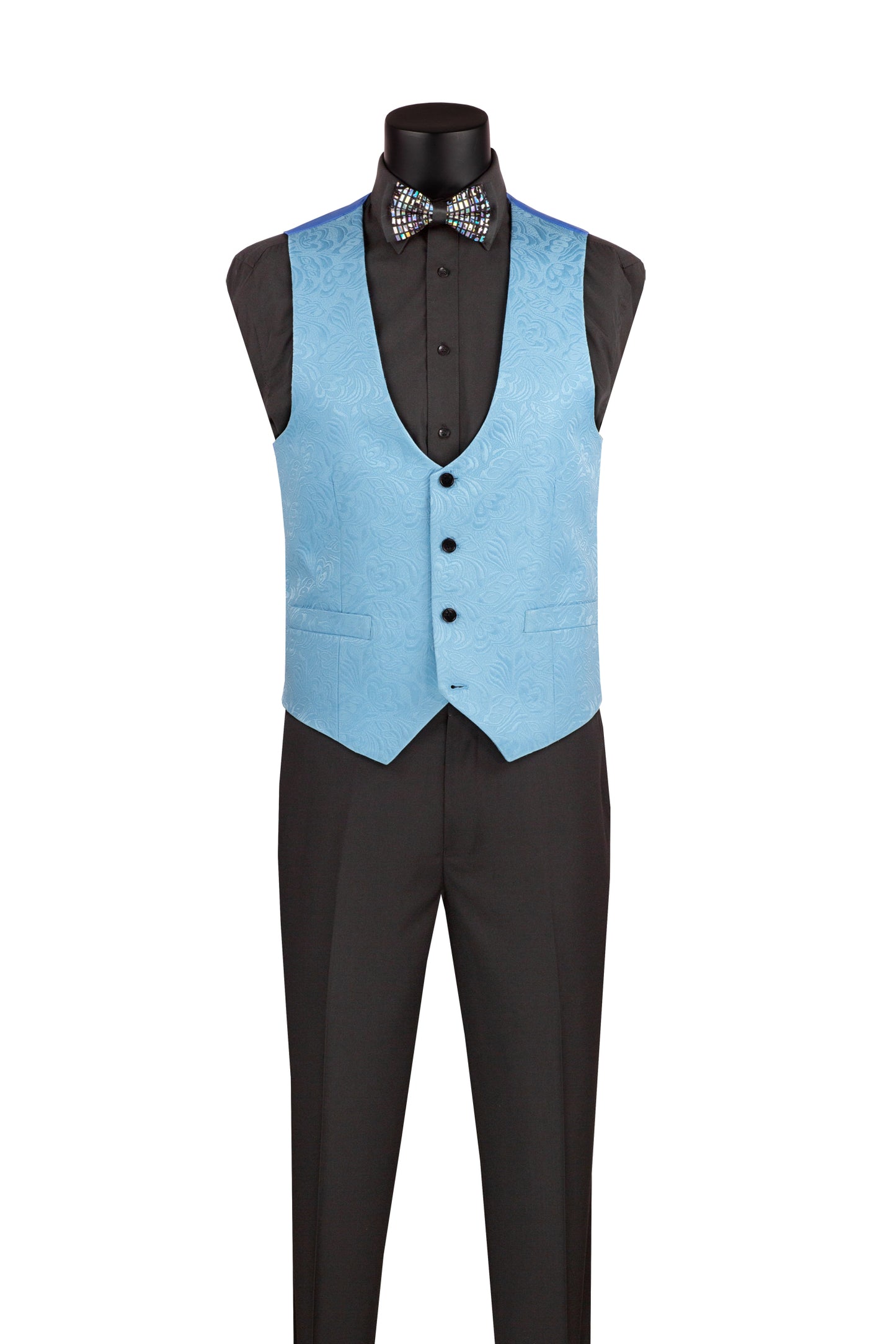 Vinci TVSJ-1 Light Blue Jacquard Fabric 3-Piece Slim Fit Tuxedo Suit