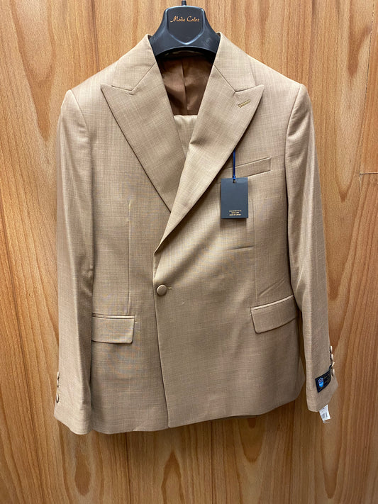 Moda Color Dark Tan European 1-button Double Breasted Wool Suit