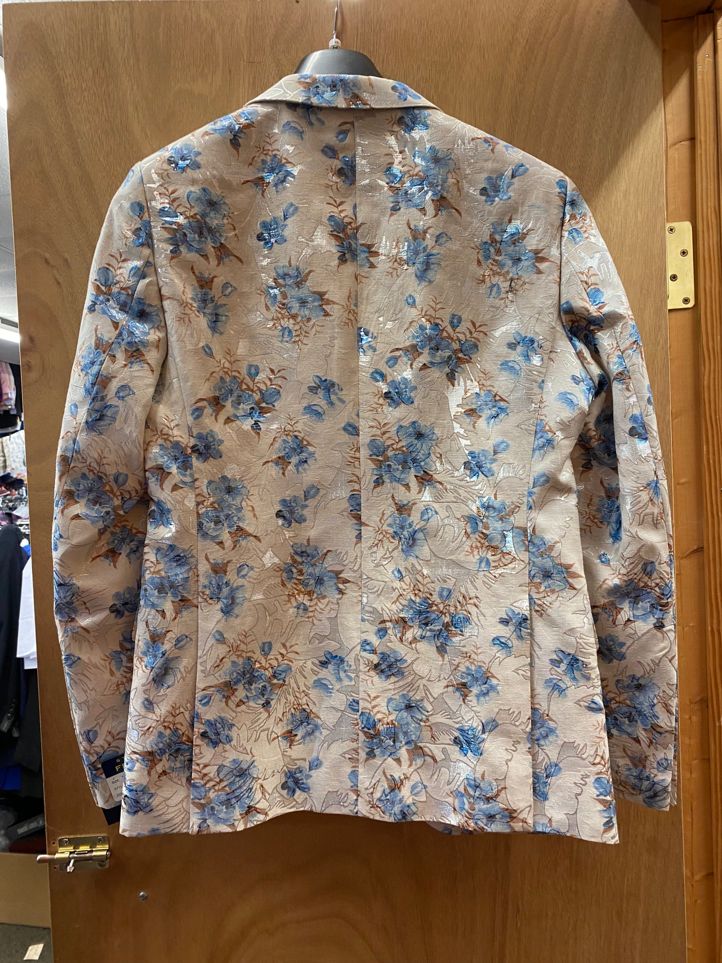 Studio Ferera White-Blue Multicolored Floral/Flower Print Slim Fit Blazer