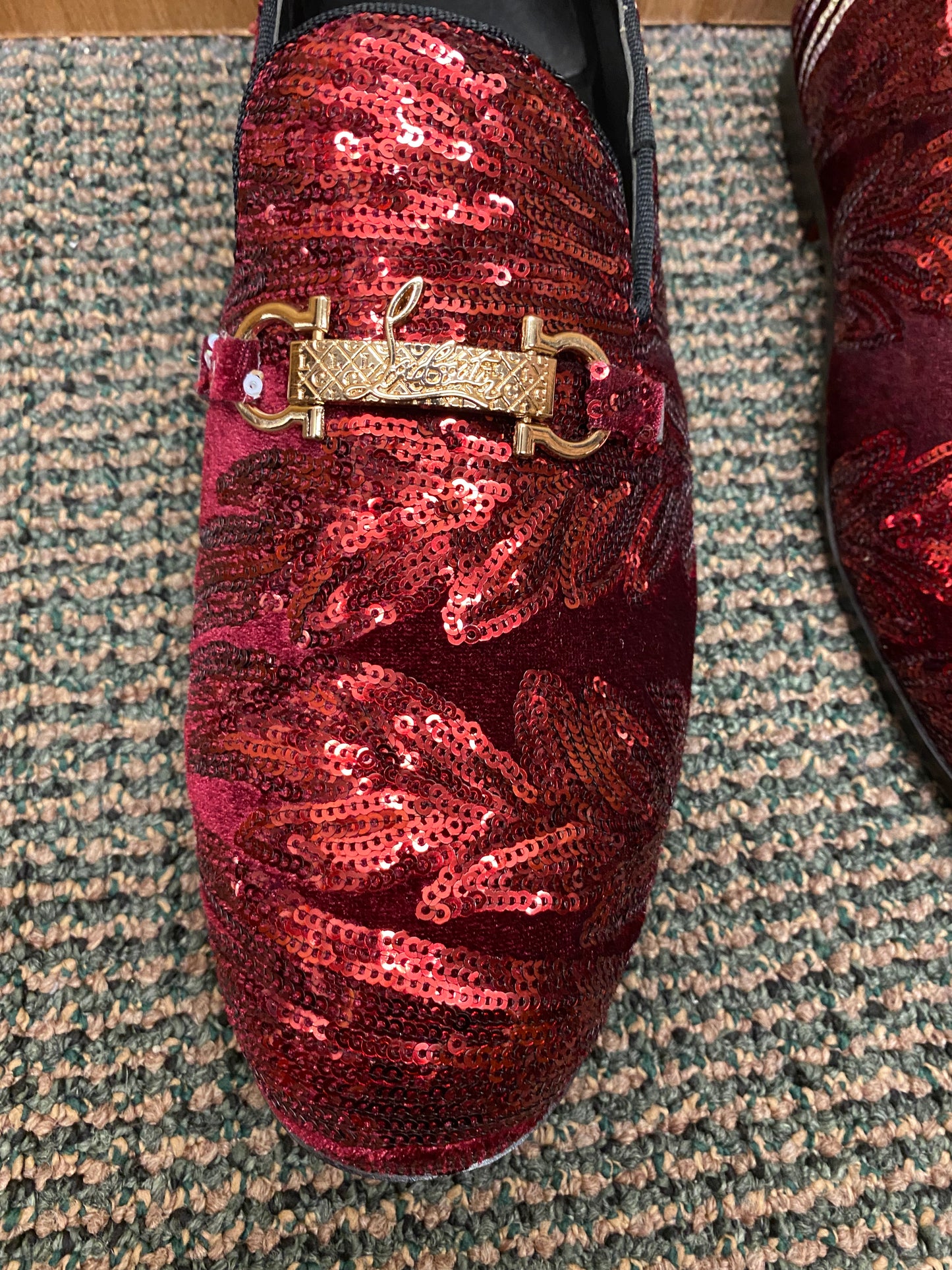 Successos Burgundy Sequins Men’s Red Bottom Dress Shoes Sizes 7-15