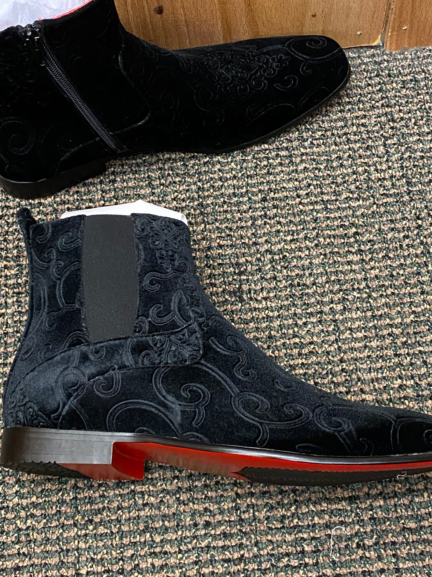 After Midnight Black Paisley Ankle Red Bottom Boots Sizes 8-13