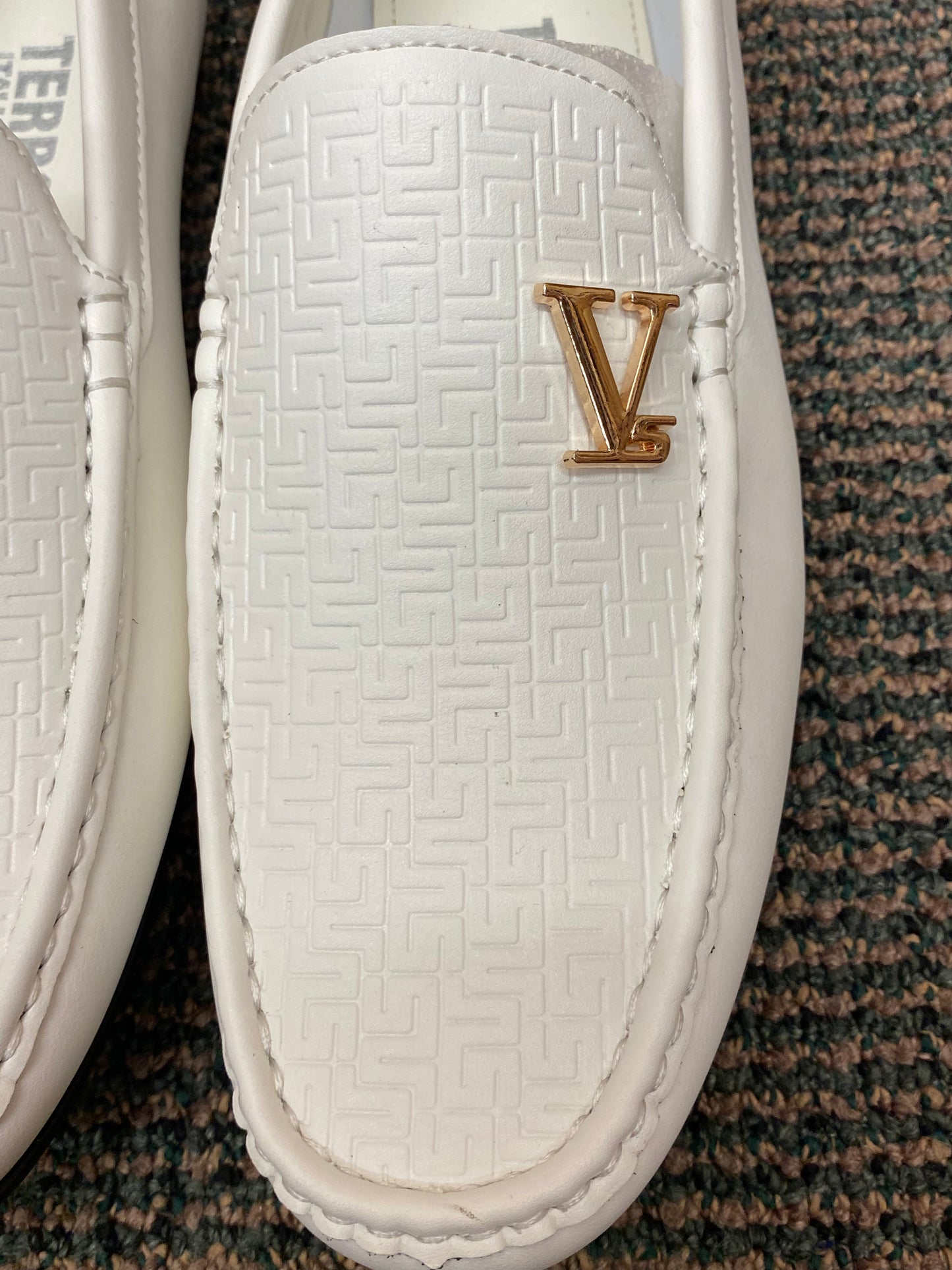 Terroni Italian Design White Slip-on Men's Dress/Driver Shoe with Gold LV Buckle