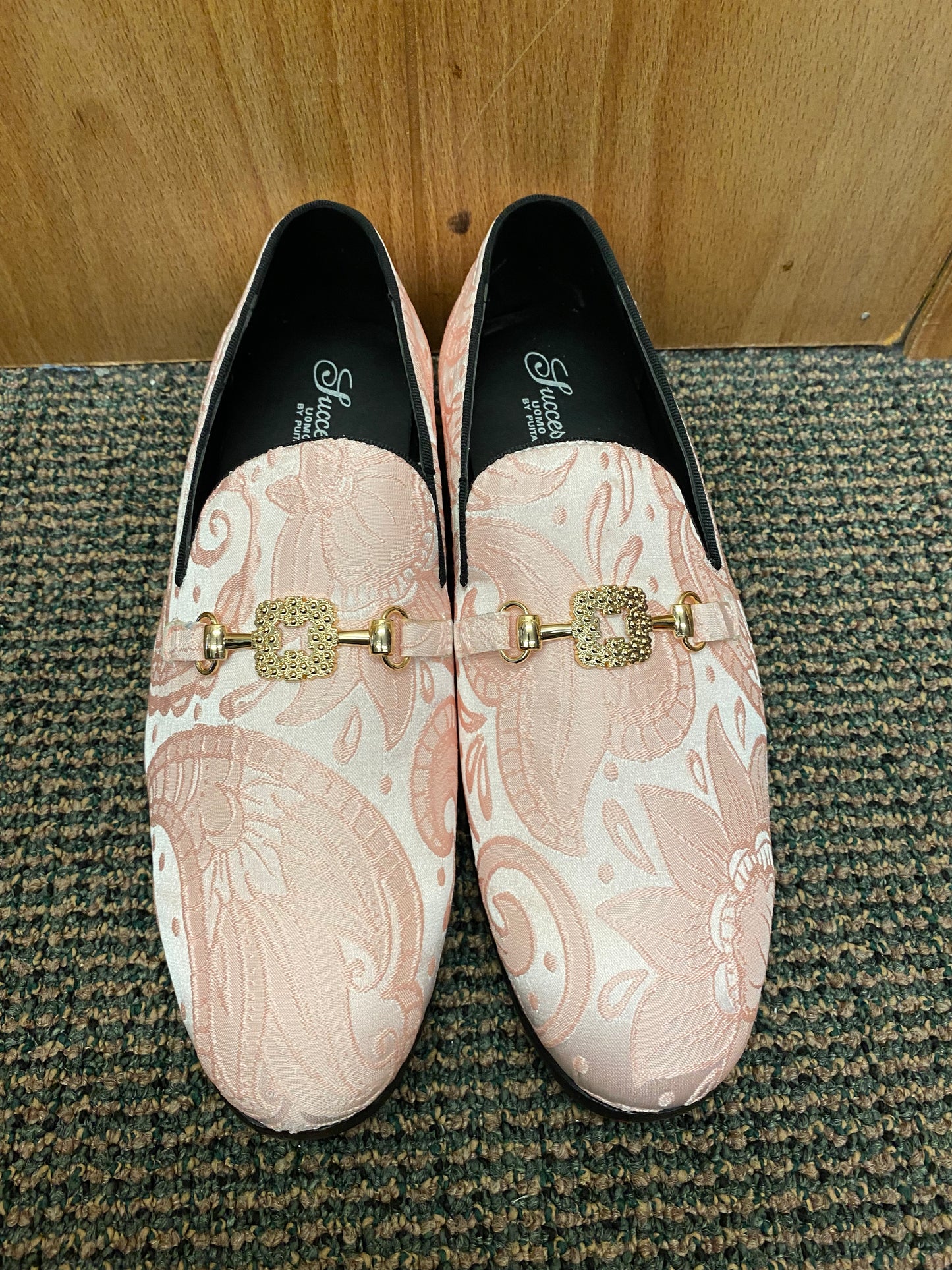 Success Pink Floral/Paisley Print with gold buckle Slip-on Men's Red Bottom Dress Shoes Size 7-15