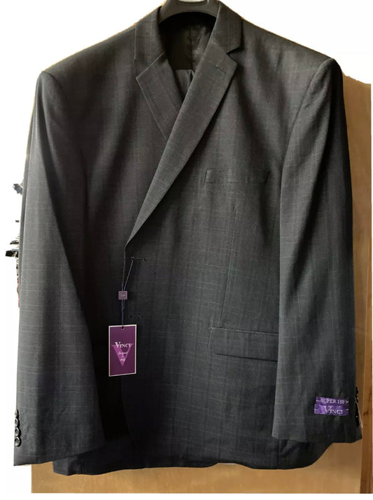 Vinci Black plaid 3-Piece Suit 54R V2RW-15