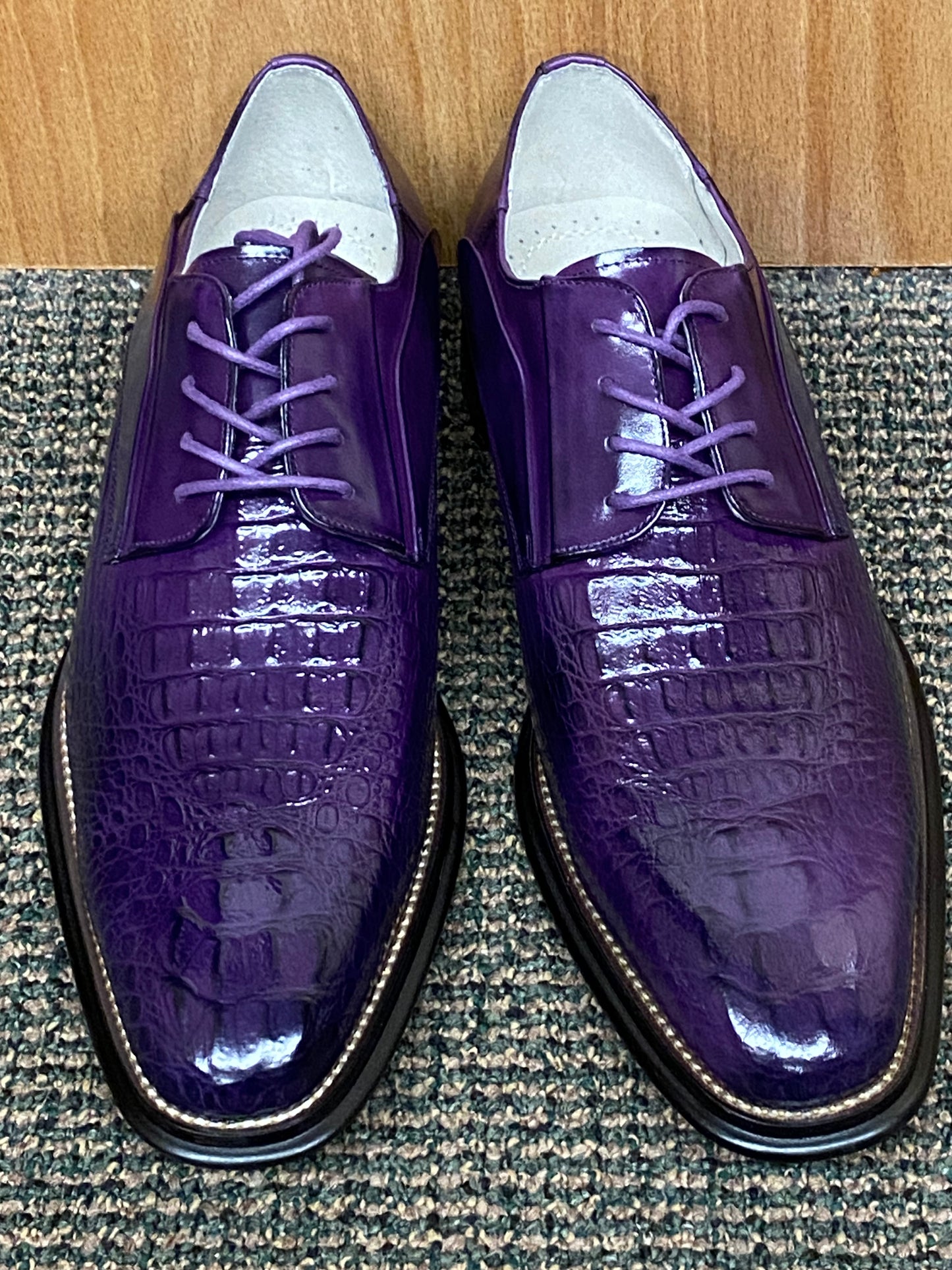 Giovanni Mason Purple Croc-print Leather Hand Made Oxford Men's Dress Shoes