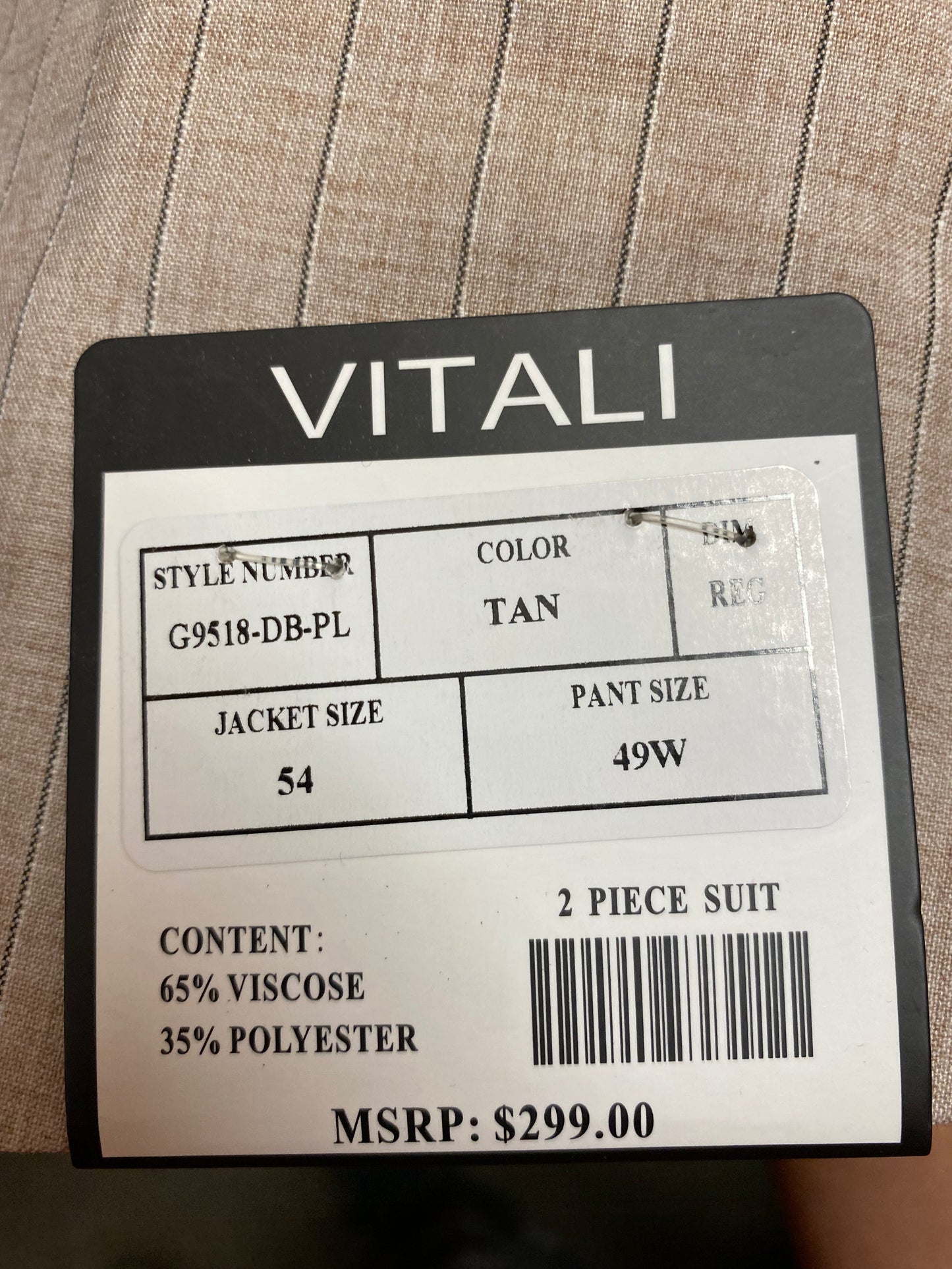 Vitali Tan Pinstripe double breasted Suit 54R