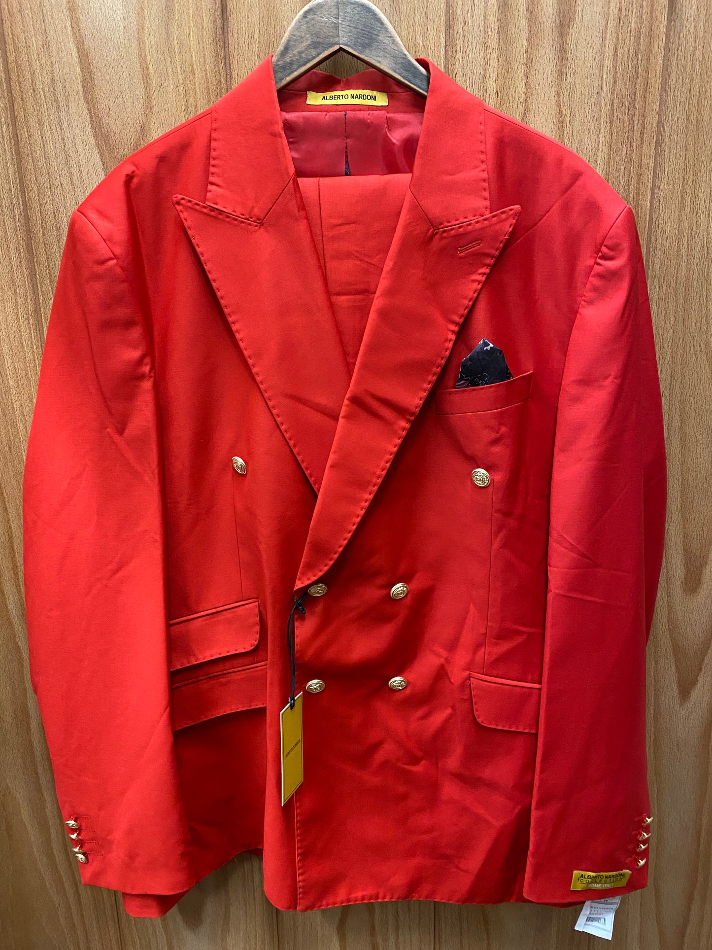 Alberto Nardoni Red Slim Fit European Double Breasted Suit with Gold Buttons