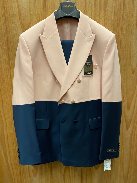 Moda Color Pink/Navy 2-Tone European Fashion Wool Double Breasted Suit Slim Fit