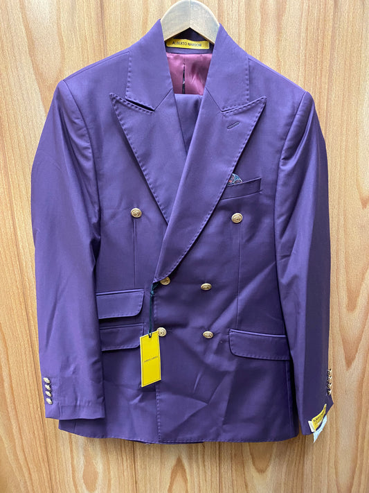 Alberto Nardoni Purple Slim Fit European Double Breasted Suit with Gold Buttons