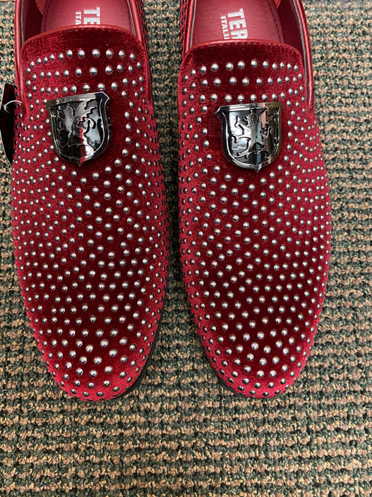 Terroni Italian Design Burgundy/Silver Smoking Slip-ons Men's Prom Dress Shoes