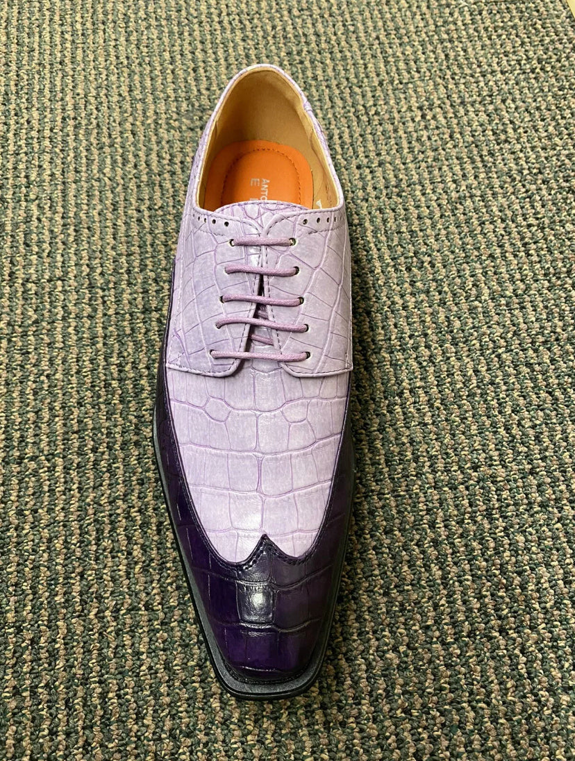 Antonio Cerrelli Elite Purple/Lilac Gator Print Wingtip Lace-up Dress Shoes