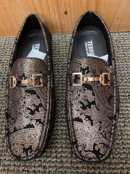 Terroni Italian Design Gold Paisley Print Men's Slip-on Dress/Driver Shoe 8.5-13