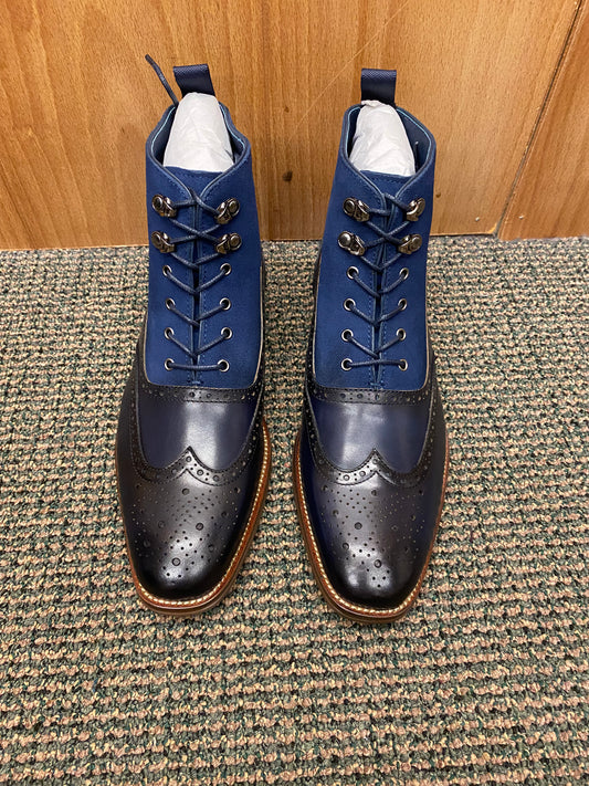 Stacy Adams Malone Navy Lace-up Suede & Leather Chelsea Boot