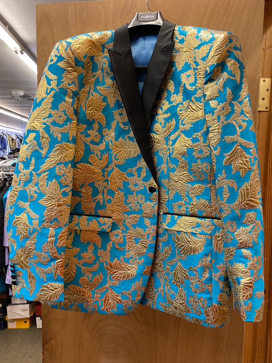 Cielo Turquoise With Gold Flower Blazer