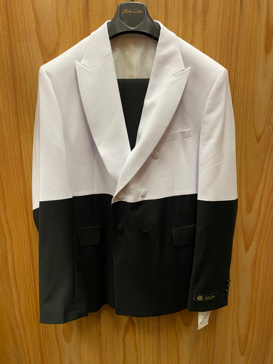 Moda Color White/Black 2-Tone European Fashion Wool Double Breasted Suit Slim Fit