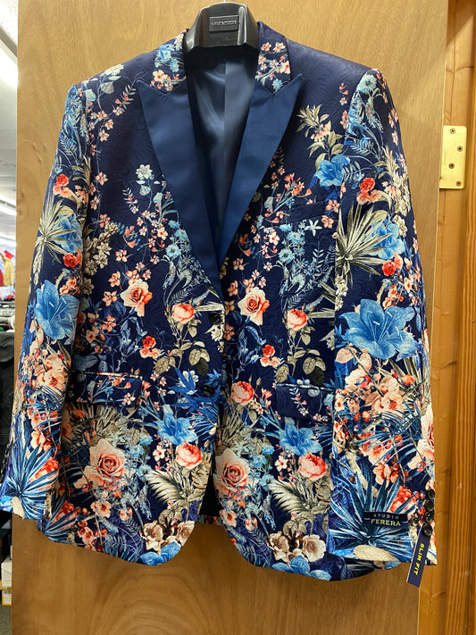 Studio Ferera Navy Flower Print Blazer