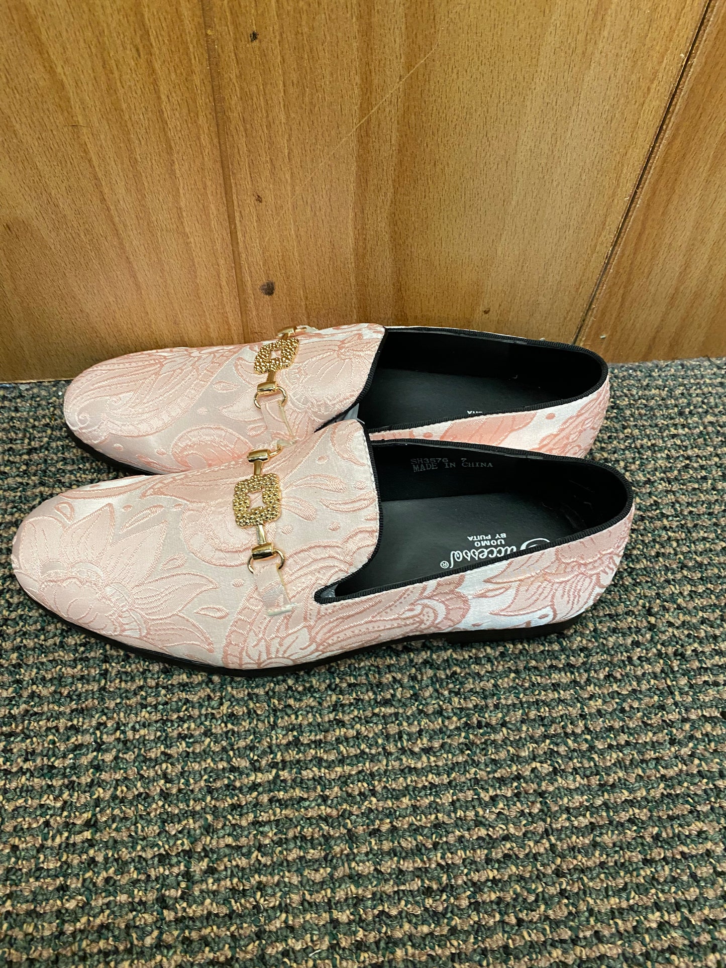 Success Pink Floral/Paisley Print with gold buckle Slip-on Men's Red Bottom Dress Shoes Size 7-15