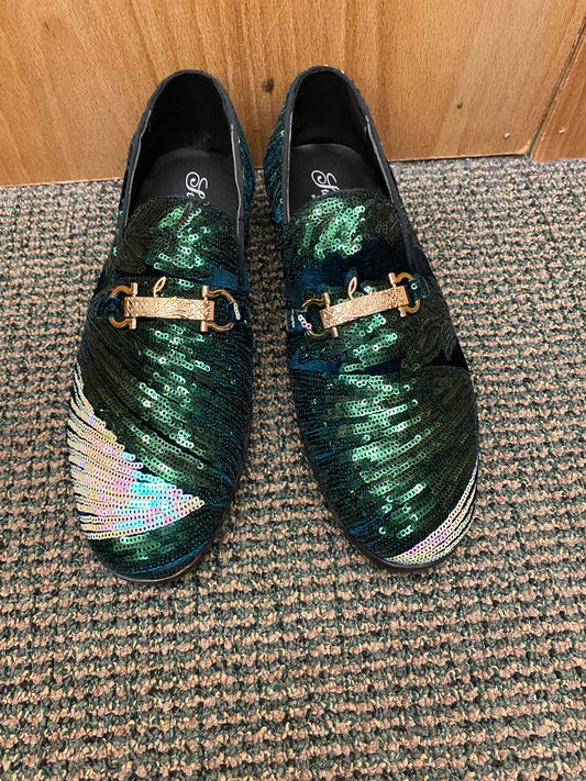 Successos Green Sequins Men’s Red Bottom Dress Shoes Sizes 7-15