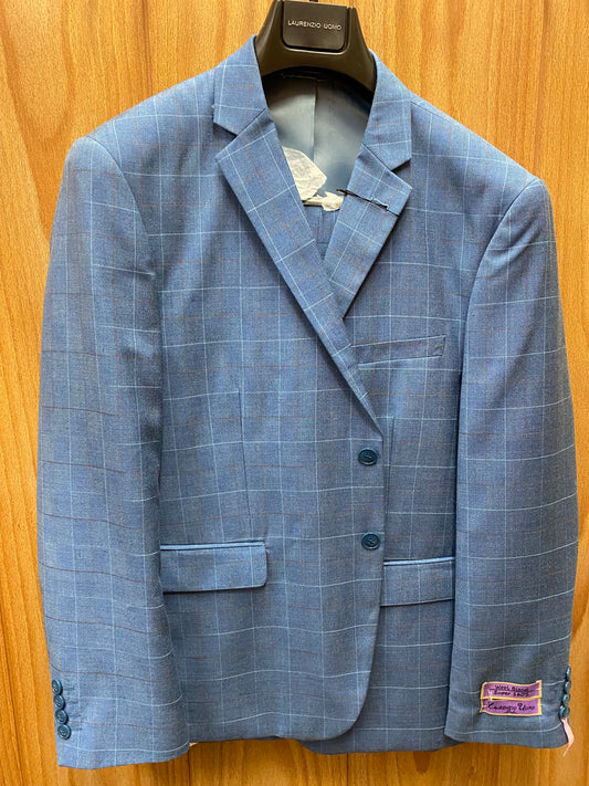 Laurenzio Uomo Blue Checkered 2-Piece Suit 44S