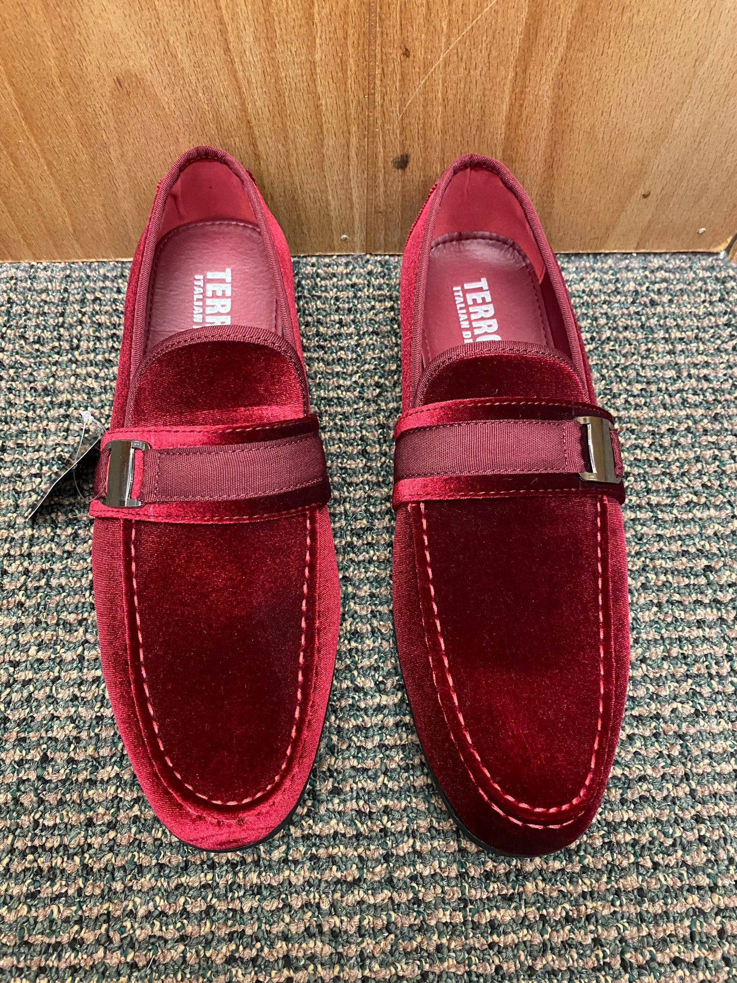 Terroni Italian Design Burgundy Suede-like Smoking Slip-on Men’s Dress Shoes