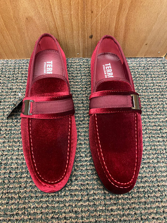 Terroni Italian Design Burgundy Suede-like Smoking Slip-on Men’s Dress Shoes