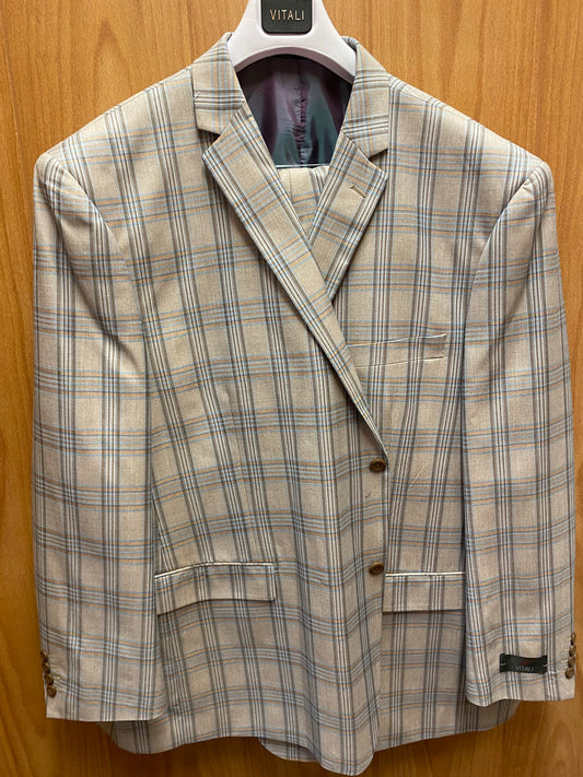 Vitali Beige Plaid 3-Piece Suit 58R M7115-1-NP