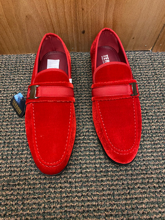 Terroni Italian Design Red Suede-like Smoking Slip-on Men’s Dress Shoes