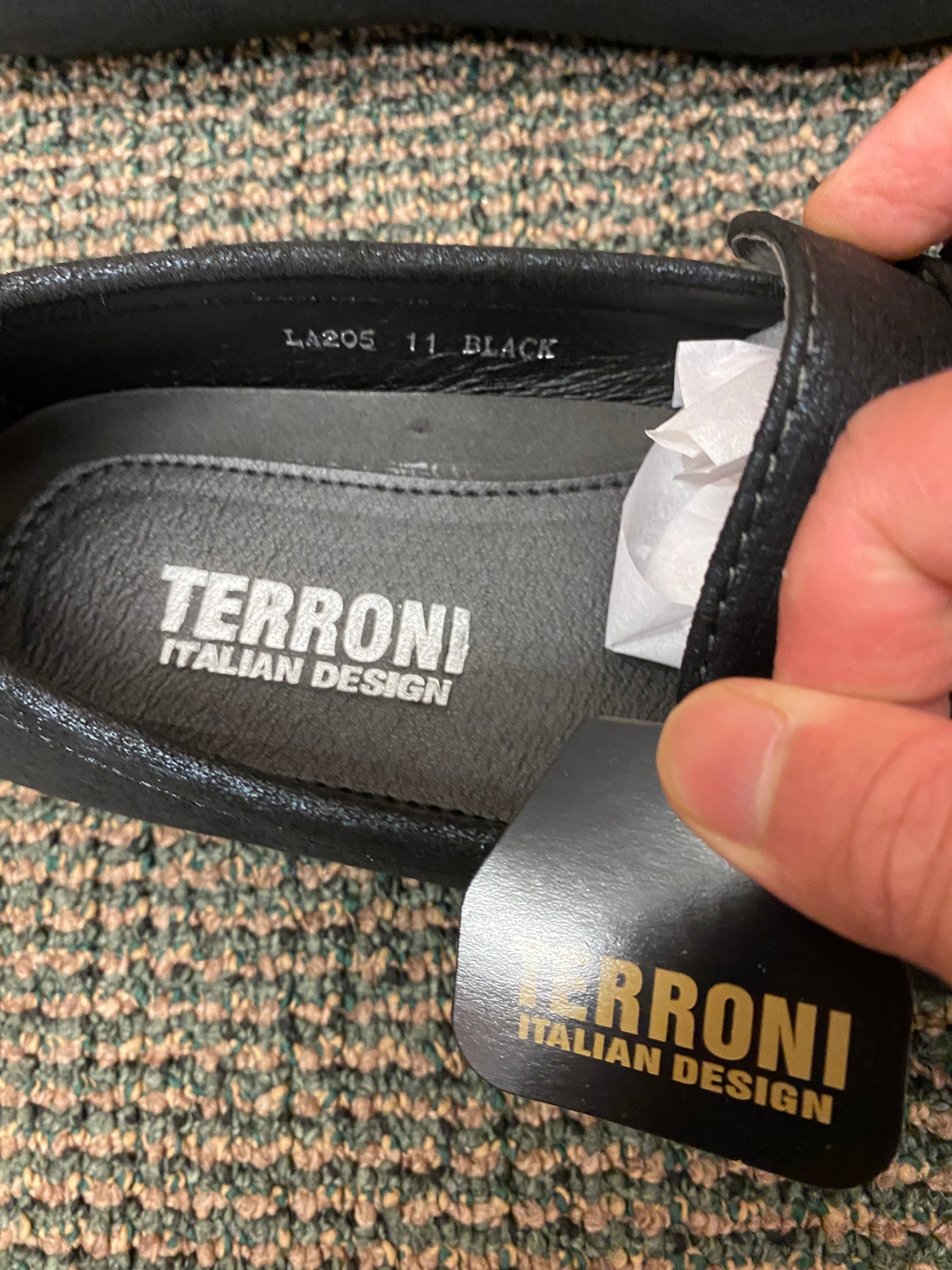 Terroni Italian Design Black Slip-on Mens Dress/Driver Shoe with Lionhead Buckle