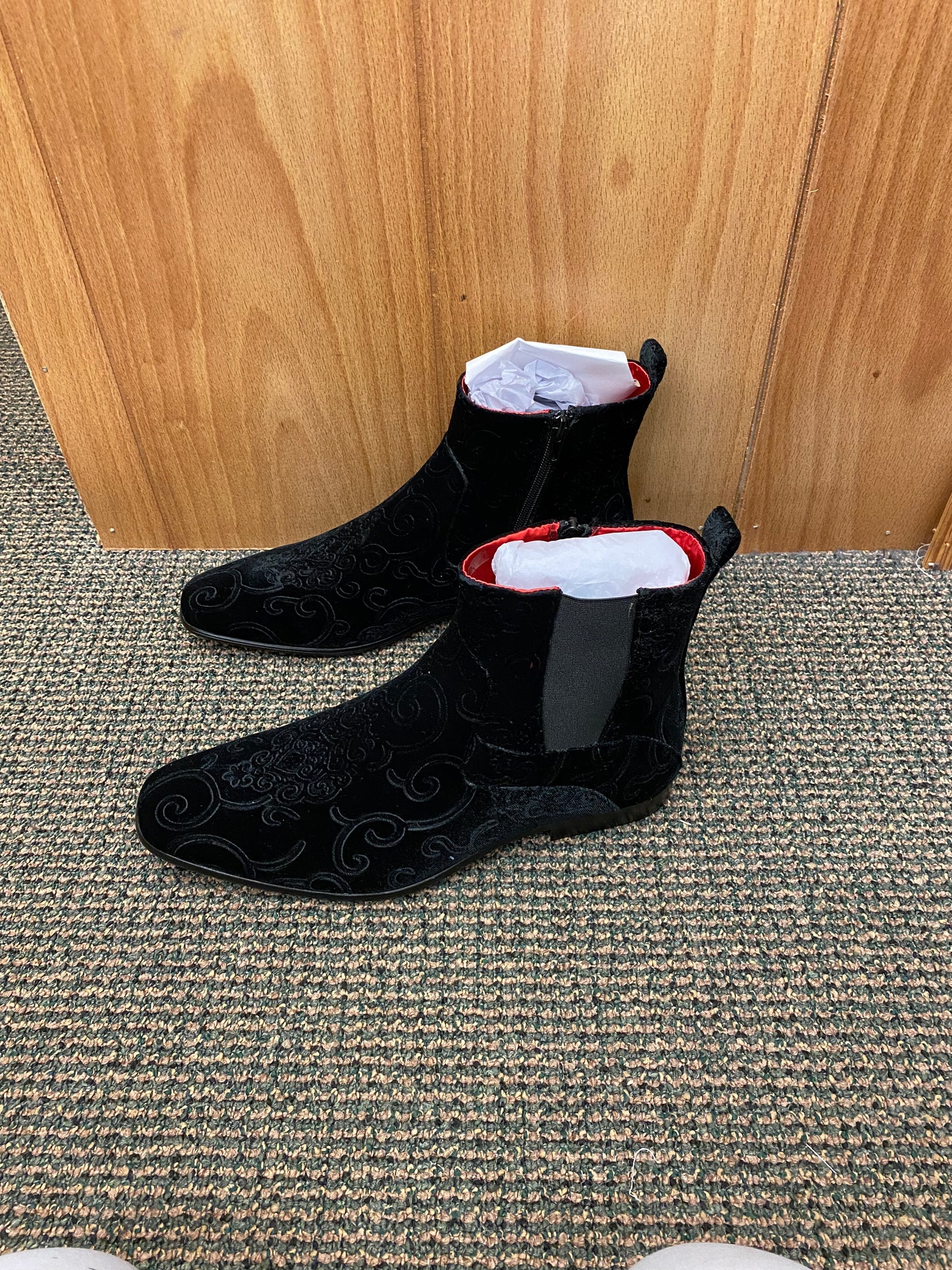 After Midnight Black Paisley Ankle Red Bottom Boots Sizes 8-13