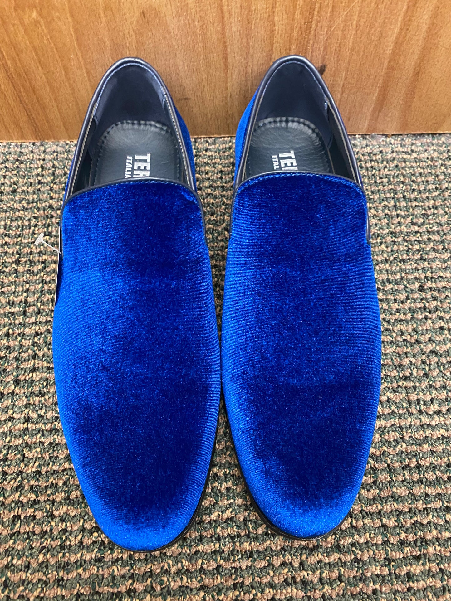 Terroni Italian Design Royal Blue Suede-like Smoking Slip-on Men’s Dress Shoes