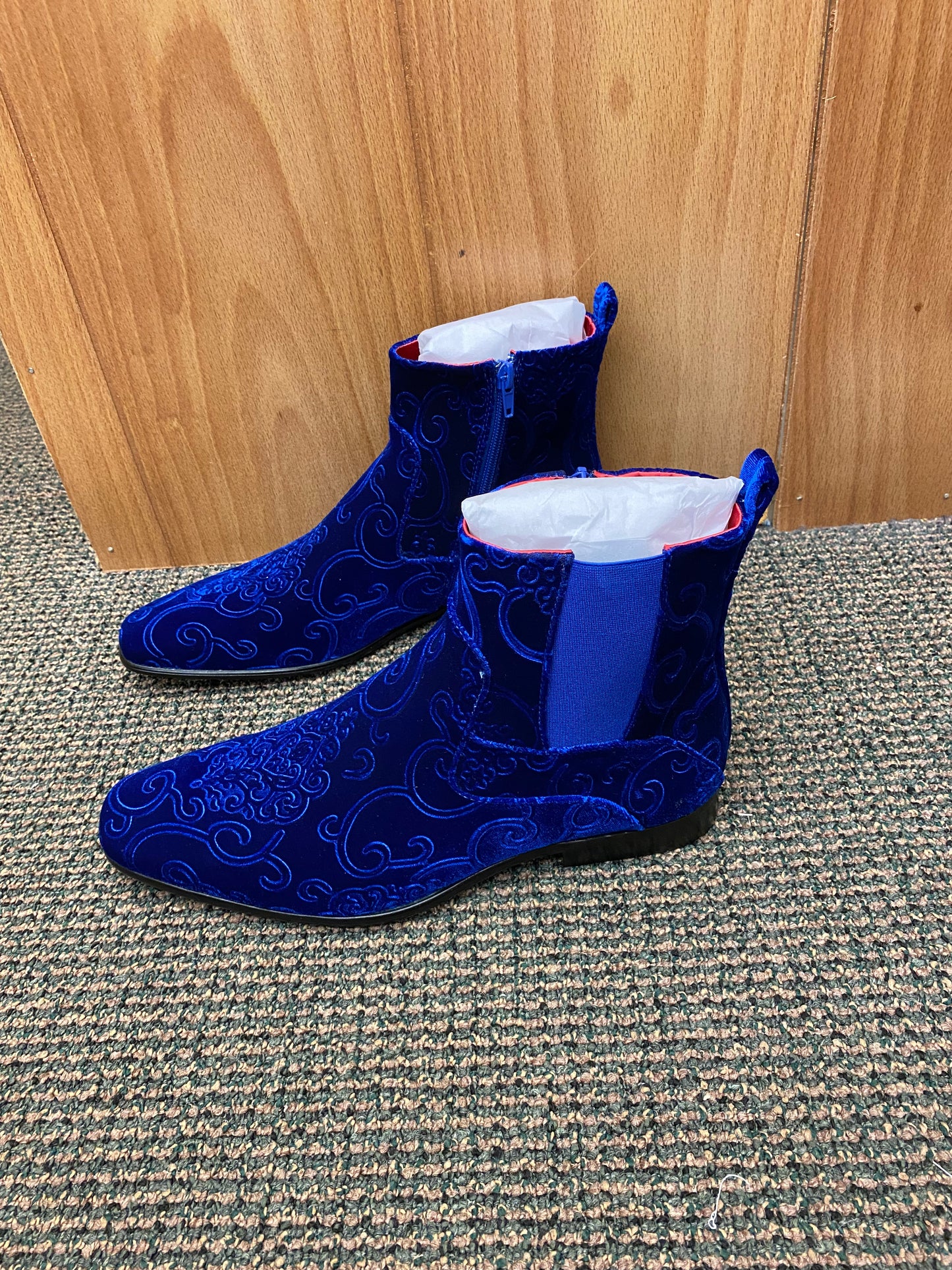 After Midnight Royal Blue Paisley Ankle Red Bottom Boots Sizes 8-13