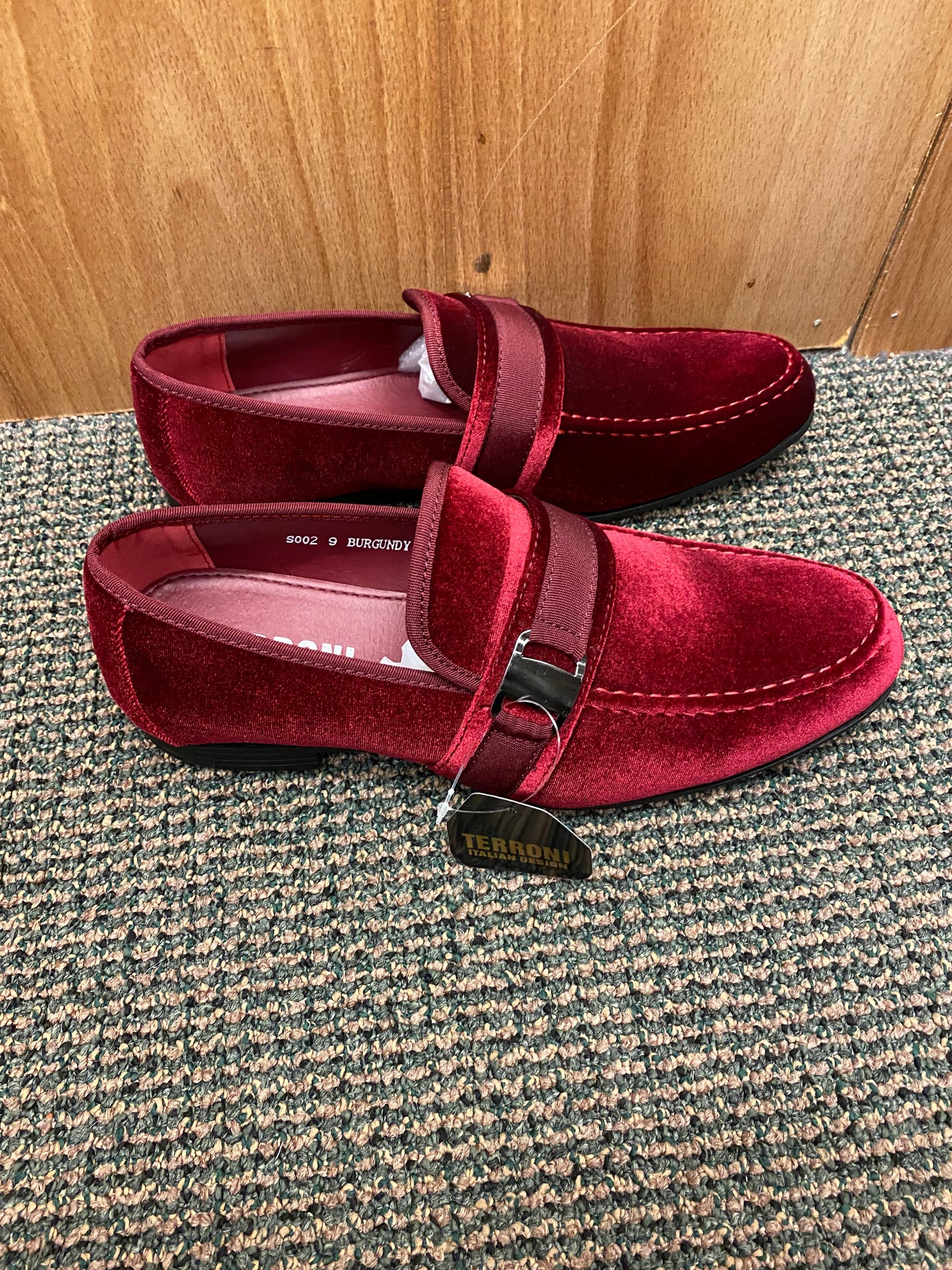 Terroni Italian Design Burgundy Suede-like Smoking Slip-on Men’s Dress Shoes