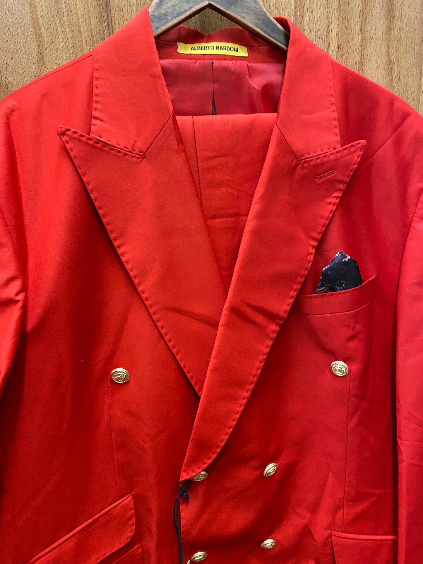 Alberto Nardoni Red Slim Fit European Double Breasted Suit with Gold Buttons